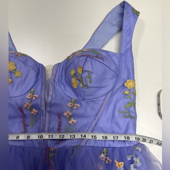 Lavender Blue Floral Embroidery Tulle Formal Dress Mini Length Homecoming 18 - Picture 8 of 13